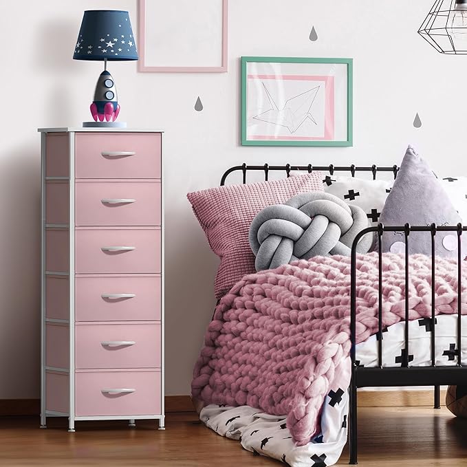Sorbus Fabric Dresser for Kids Bedroom - Chest of 6 Drawers, Tall Storage Tower, Clothing Organizer, for Closet, for Playroom