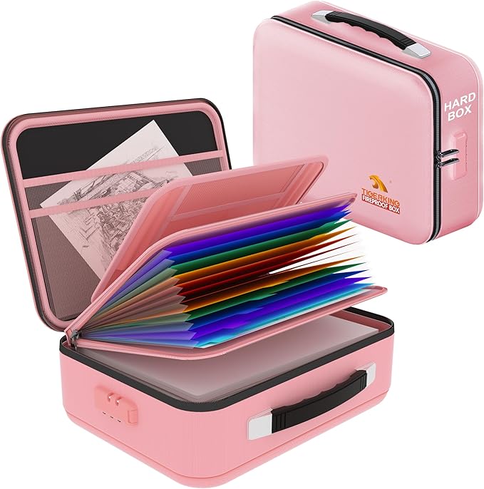 TIGERKING Fireproof Document Box Hard Shell, Fire Proof File Box for Documents with Combination Lock, File Safe Boxs Fireproo