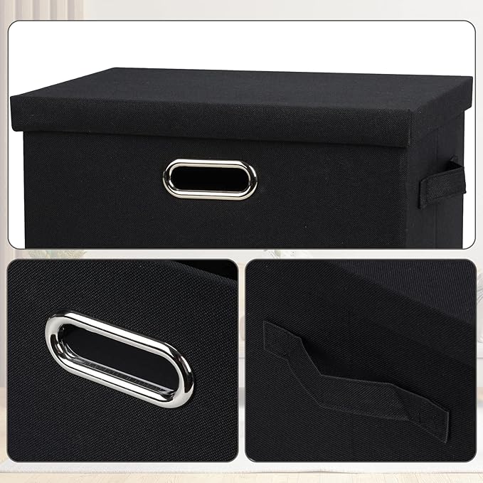 Graciadeco Medium 15" 21 Quart Collapsible Stackable Storage Bins with Lids, 5 Packs Black Foldable Fabric Closet Storage Box