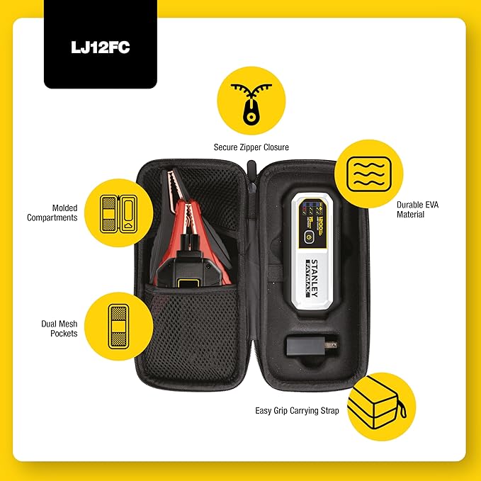 STANLEY LJ12FC 1200A Lithium Jump Starter with 15 Watt USB-A and USB-C Power, Includes Clamps and Carrying Case