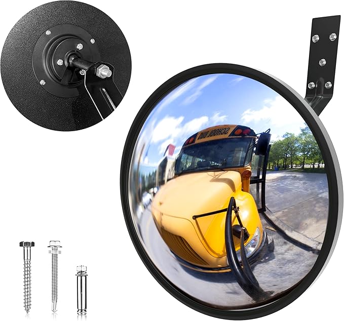 KJE 12" Acrylic Convex Mirror – 160° Wide-Angle Traffic Blind Spot Mirrors, Adjustable Corner Mirror in Garage, Driveways, Stores, Warehouses, For Outdoor and Indoor Use