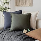 Foindtower Set of 2 Decorative Linen Fringe Throw Pillow Covers Boho Farmhouse Cushion Cover with Tassels Soft Accent Pillowc