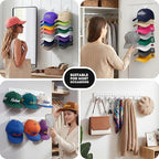2 Pack Hat Organizer for Baseball Caps, Detachable DIY Hat Rack for Wall Hat Holder Hold up to 22 Hats, Baseball Cap Organize