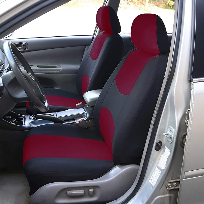 FH Group Flat Cloth Full Set Car Seat Covers Three Row 7 Seater - Universal Fit for Cars, Trucks & SUVs Burgundy