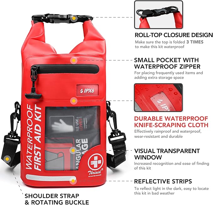 250 PCS Waterproof First Aid Kit, Roll Top Reflective Boat Dry Bag Bug Out Bags, Emergency Medical Kit Ideal for Boating, Cam
