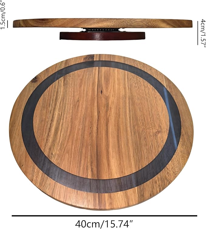 16-inch Wooden Lazy Susan Turntable Acacia Wood & Epoxy Resin Rotating Serving Tray Large Decorative Tray for Kitchen Cabinet