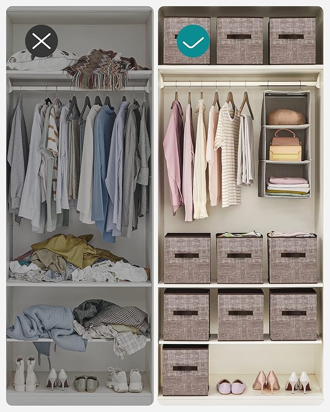 SONGMICS Storage Cubes, 11-Inch Non-Woven Fabric Bins with Double Handles, Set of 6, Closet Organizers for Shelves, Foldable,
