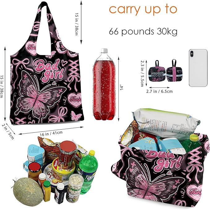 BeeGreen Reusable Grocery Shopping Bag -Travel Tote Bag - Foldable Compact Sturdy Bags