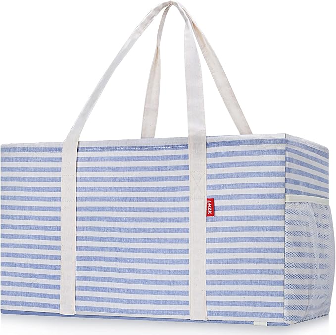 LHZK 2 Pack Extra Large Utility Tote Bag with Metal Wire Frame and the Sides Rinforced, Extra Large Tote Bag with Handle for