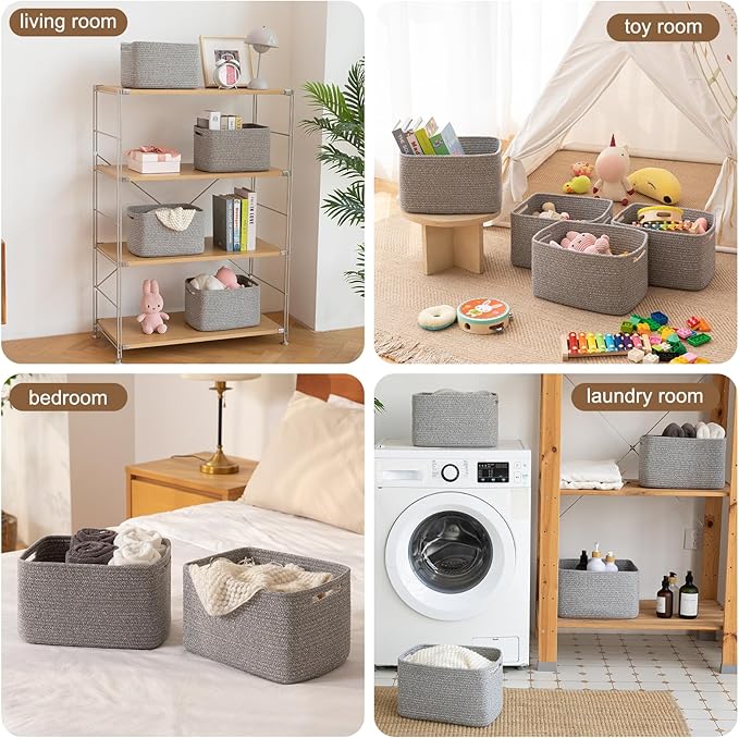OIASKET Storage Baskets for Organizing, Woven Decorative Baskets for Shelves - Books, Towels, and Clothes, Cotton Rope Toy St