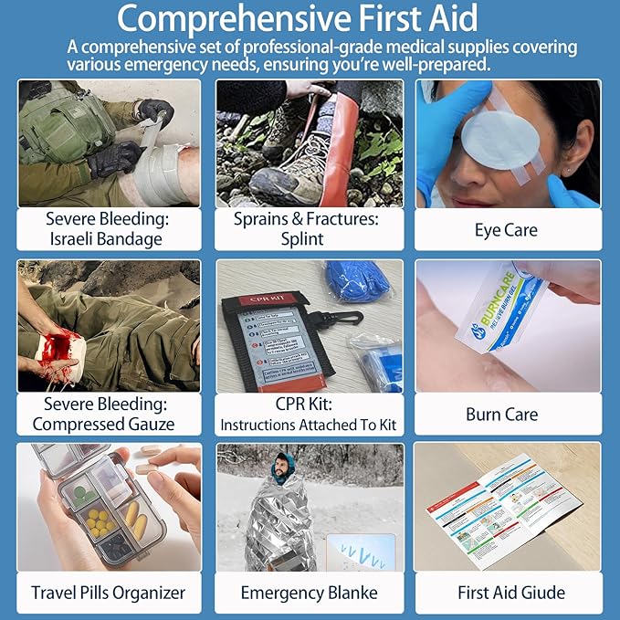 Professional Trauma First Aid Kit - Military-Grade Labelled Compartments & MOLLE System for Workplace, Outdoor, Car, Boat, Hu