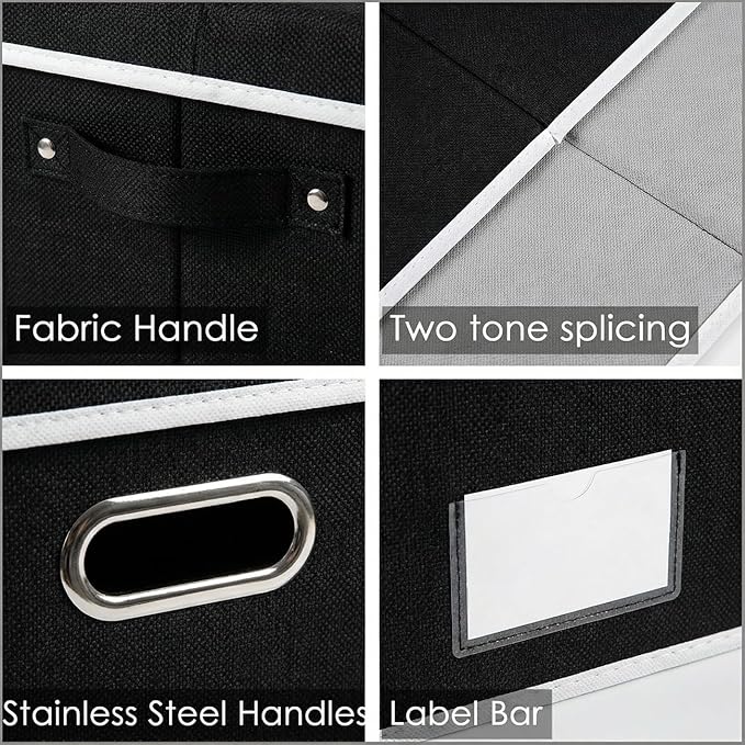 PRANDOM Storage Boxes with Lids [3-Pack] Fabric Collapsible Storage Bins Organizer Containers Baskets Cube with Cover for Hom