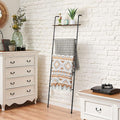 Blanket Ladder Holder for Living Room Farmhouse Decorative Ladder Holder with Storage Shelf, Wall Leaning Quilt Towel Rack fo