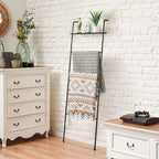 Blanket Ladder Holder for Living Room Farmhouse Decorative Ladder Holder with Storage Shelf, Wall Leaning Quilt Towel Rack fo