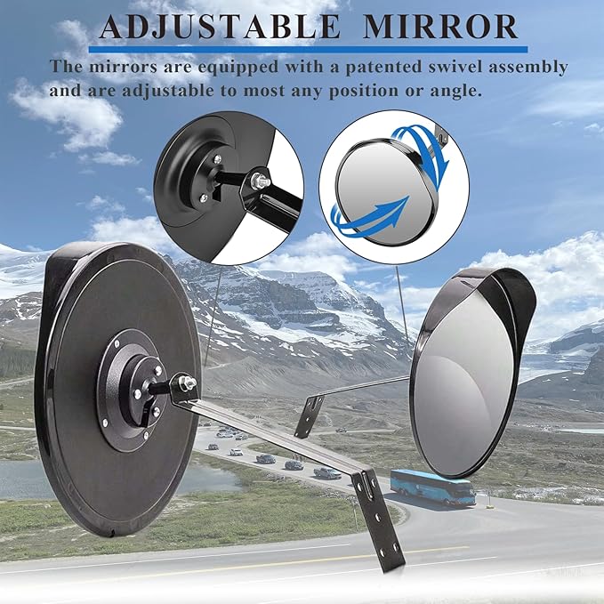 2PCS 12'' High-Grade Acrylic Convex Safety Mirror - 130° Wide Angle, Adjustable Fixing, Anti-Impact, Wall Mount for Blind Spot Elimination (Warehouse/Garage/Driveway, Indoor & Outdoor Use)