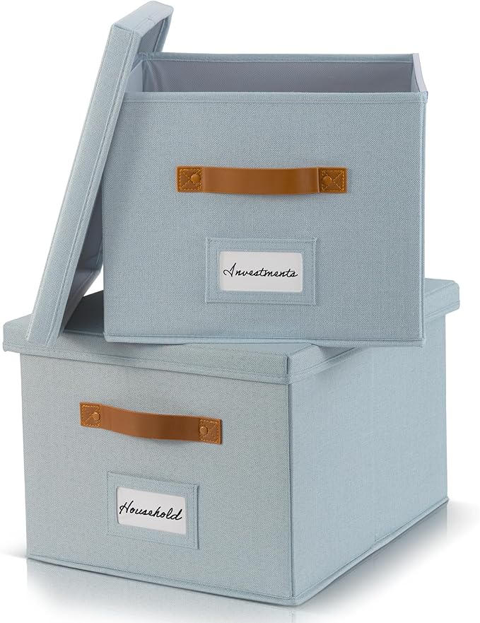 ZICOTO Decorative File Organizer Box Set of 2 - Collapsible Linen Filing Cabinets w/Handles Are Perfect to Store all Your Doc