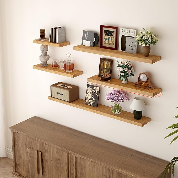 BGMG Wood Floating Shelves for Wall 30 inch Set of 2, Rustic Wooden Wall Mount Shelves for Living Room Bedroom Kitchen Farmho