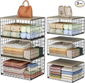 Extra-Long, Low-Profile Closet Organizers and Storage with Wood Top, 3 Pack Stackable Closet Shelf Organizer, Space-Saving Cl
