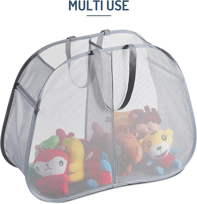 Seiritex Mesh Popup Laundry Hamper 2 Compartment, Collapsible Laundry Sorter Basket Foldable Hamper for Clothes, College Dorm