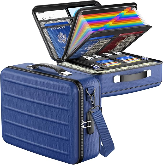 Fireproof Document Box with Lock, Hard-Shell Fireproof Safe for Home Documents, Portable Travel Fire Proof File Box for Passp