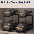 Under Sink Organizer, 2 Pack, 2 Tier Sliding L-Shaped Carbon Steel Rack with Adjustable Height, Motion-Activated LED Lights, 