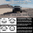 Leather Steering Wheel Cover for Dodge Ram 1500 2500 3500, 15.5-16 Inches Car Steering Wheel Cover with Anti-Slip Massage Par