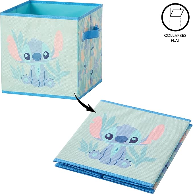 Stitch Storage Cubes Set of 2 Durable Fabric Bins with Handles, 10"x10"x10" Collapsible Cube Organizers