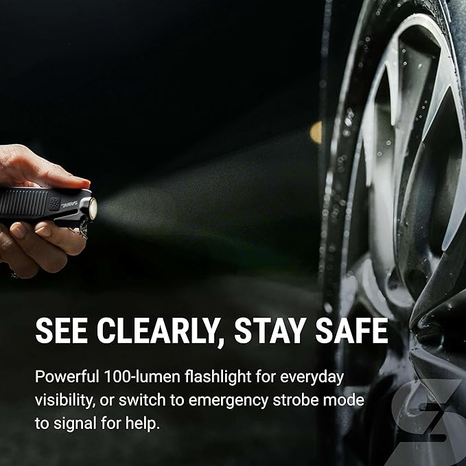 Sabre Safe Escape™ 3-in-1 Car Escape Tool for Car Safety with Spring-Loaded Window Breaker, No Swing Required, Seat Belt Cutt