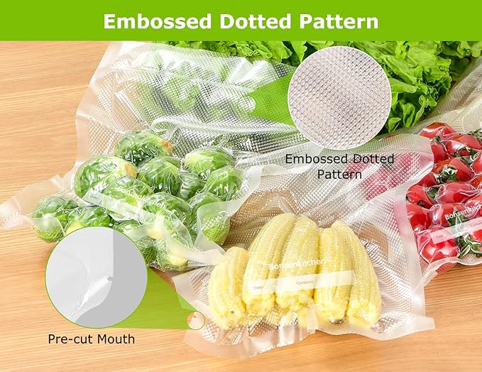 Bonsenkitchen Vacuum Sealer Bags, 20 Gallon 11" x 16"+ 80 Quart 8" x 12"+ 50 Pint 6" x 10", Commercial Grade, BPA Free, Food 