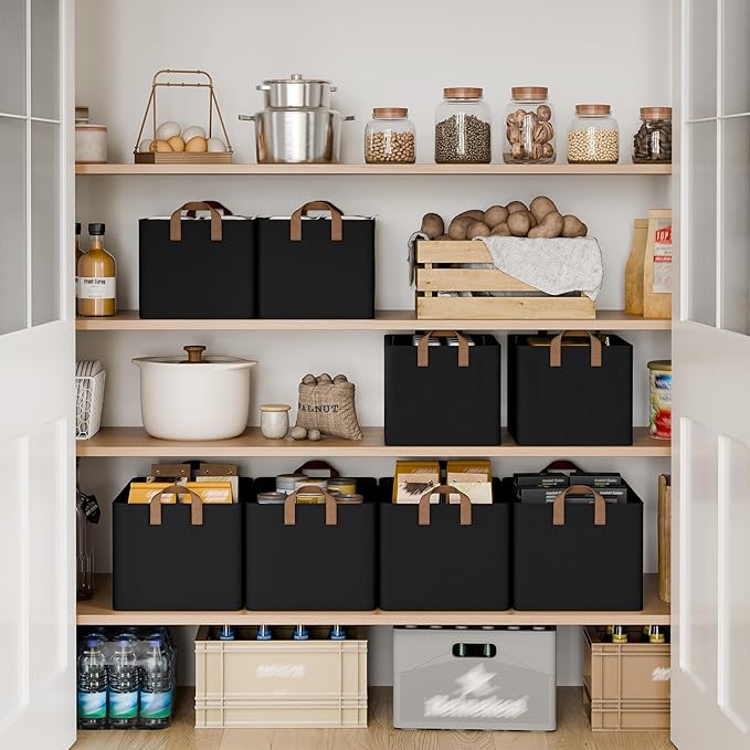 StorageWorks Storage Bins, Fabric Storage Bins for Shelves, Large Storage Baskets with Metal Frame, Closet Baskets and Bins w