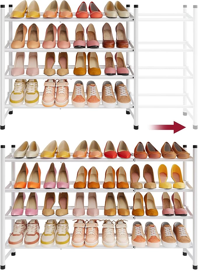 Tajsoon Expandable Shoe Rack for Closet 4 Tier, 29“-41“Adjustable & Stackable Shoe Shelf Storage, Metal Shoe Rack Organizer f