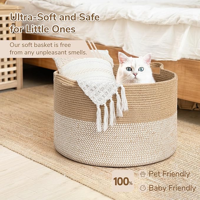INDRESSME Extra Large Woven Baskets for Storage, 21.7'' x 13.8'' Wicker Basket with Handle for Blankets, Big Laundry Baskets 