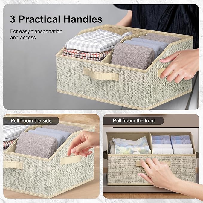 Closet Storage Bins 6 Pack, Large Closet Organizer Baskets with Divider & Handles,Trapezoid Fabric Shelf Organizers, Collapsi