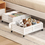 Under Bed Storage Containers With Wheels - 2 Pcs Bamboo Wood Rolling Underbed Shoe Storage Bins With Dust Bags for Clothes Bl