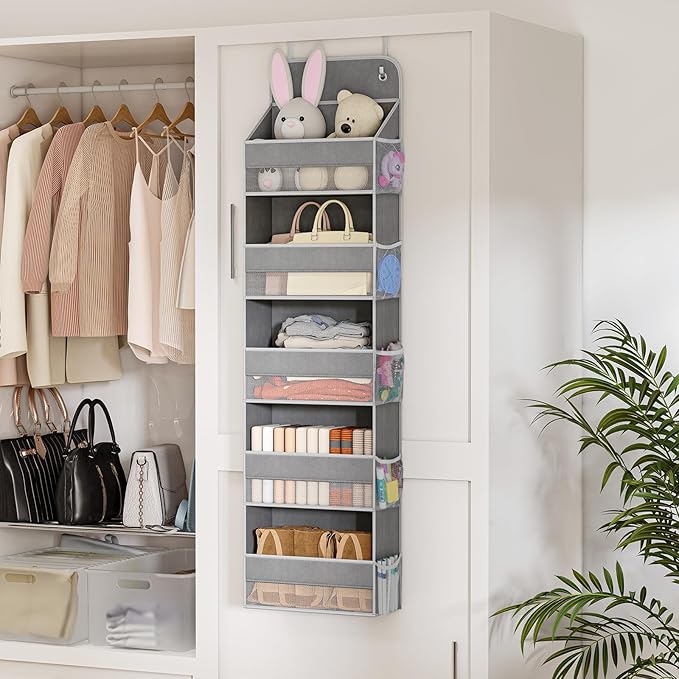 LAMU 5-Tier Over The Door Organizer Hanging, Swing - Proof Closet Behind Door Storage for Baby Clothes, Back of Door Organize