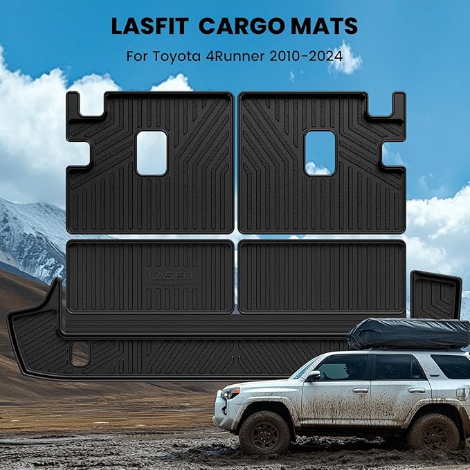 LASFIT Cargo & Backrest Mats for Toyota 4Runner 2010-2024 (Only for 7 Seats), All Weather Custom Fit Cargo Liner for Toyota 4 Runner 2025 TPE Mats Seatback Mat & Trunk Mat, Black