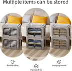 FHSQX 3 Pack Clothes Storage Bins - Foldable Metal Frame Storage Box - Stackable Linen Fabric Container Organizer Set with Ca