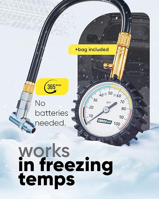 Tire Pressure Gauge 100 PSI - Large Dial Numbers & 45° Angle Chuck, Accurate Air Pressure Gauge for Tires