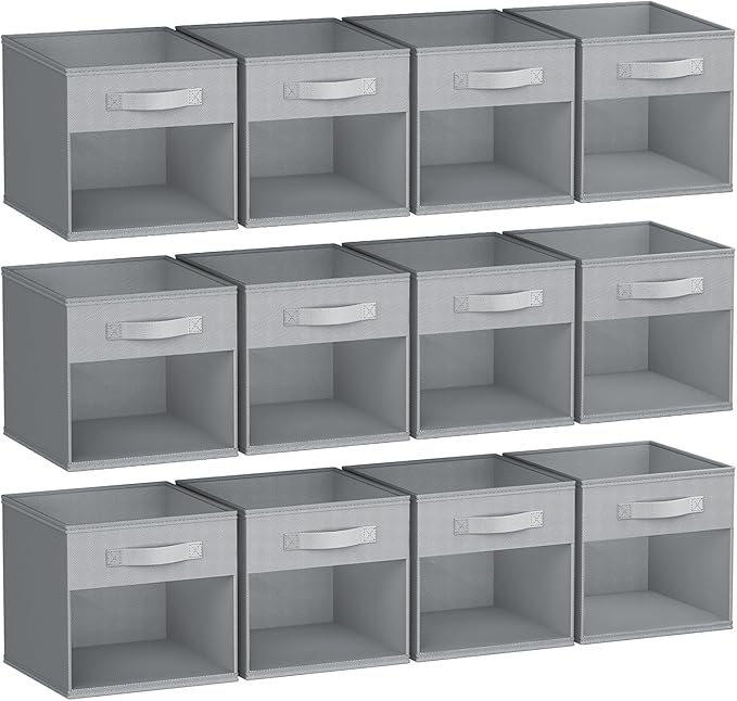 DIMJ Storage Cubes, Cube Oganizer Bin, 12 Pack Foldable Containers with Window, Closet Storage Bins with Handle, 12x 12 inch 
