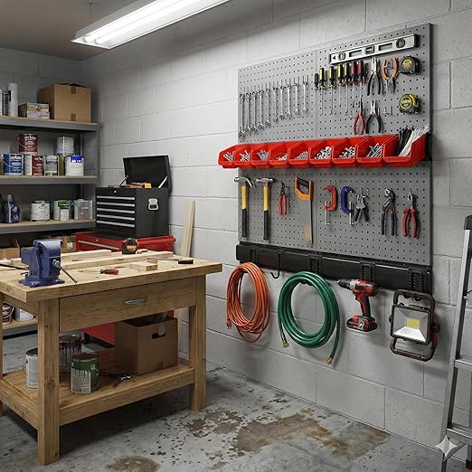 Peg Board Wall Organizer, Metal Pegboard Organizer Kit, 4 Metal Pegboard Panels(12"x24") with 64 Accessories, Wall Mount Larg