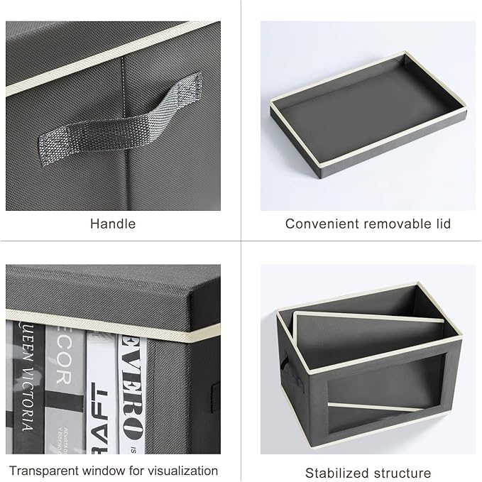 Homsorout Storage Boxes with Lids - 3 Pack Fabric Clear Window Storage Bins, Collapsible Storage Bins with Lids, Linen Closet