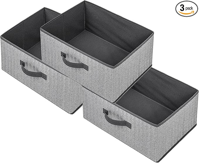 Storage Baskets, 15.7 Inch Woven Fabric Bins, Storage Cubes with Reinforced Handles, Organizer Bins for Closet Shelves, Folda