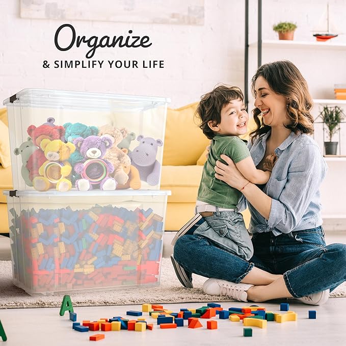Lifetime Appliance Parts 4 PACK 97 Qt. Plastic Storage Bin Tote Organizing Container with Ultra Durable Lid & Secure Latching