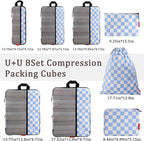U+U 8 Set Compression Packing Cubes - Ultralight Travel Organizers with Laundry Bag and Cosmetic Bag, Space-Saving Suitcase O