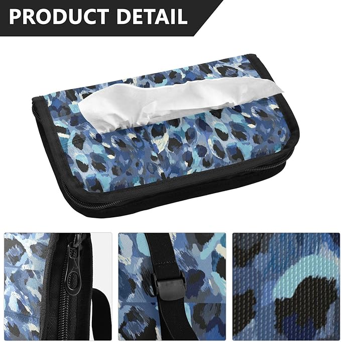 Car Tissue Holder Car Visor Organizer Tissue Box Holder for Car Sun Visor Organizer with Car Vehicle Accessories Essentials Interior for Women Men Blue and White Leopard Print Hue