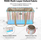 BALEINE Extra Large Utility Tote Bag with Reinforced Wire Frame, Reusable Grocery Bag for Shopping, Picnic (Color Stripe, 22''x12''x10'')