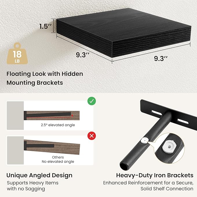 Fun Memories Floating Shelves for Wall, Rustic Wood Wall Mounted Shelves for Bathroom, Bedroom, Living Room & Kitchen, Storag