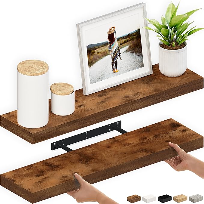 Ballucci Floating Shelves, 36" Wood Wall Shelf Set of 2, with Invisible Brackets for Bathroom, Living Room, Bedroom, Kitchen,