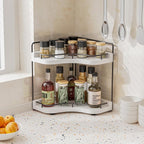 2-Tier Corner Bathroom Counter Organizer with Embedded Screw Holes, Secure & Stable Wood Vanity Shelf for Makeup and Skincare