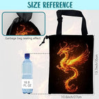 Car Trash Bag Dragon Fire Leak-Proof Car Garbage Bag with Drawstring Foldable Canvas Trash Bin with Adjustable Buckle for Car Accessories, Travelling, Camping